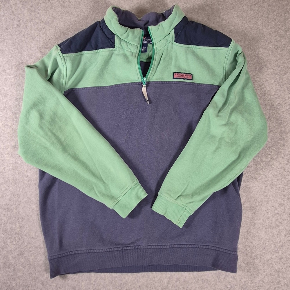 Vineyard Vines Quarter Zip Pullover Mens L Blue Green Colorblock Cotton Sweater